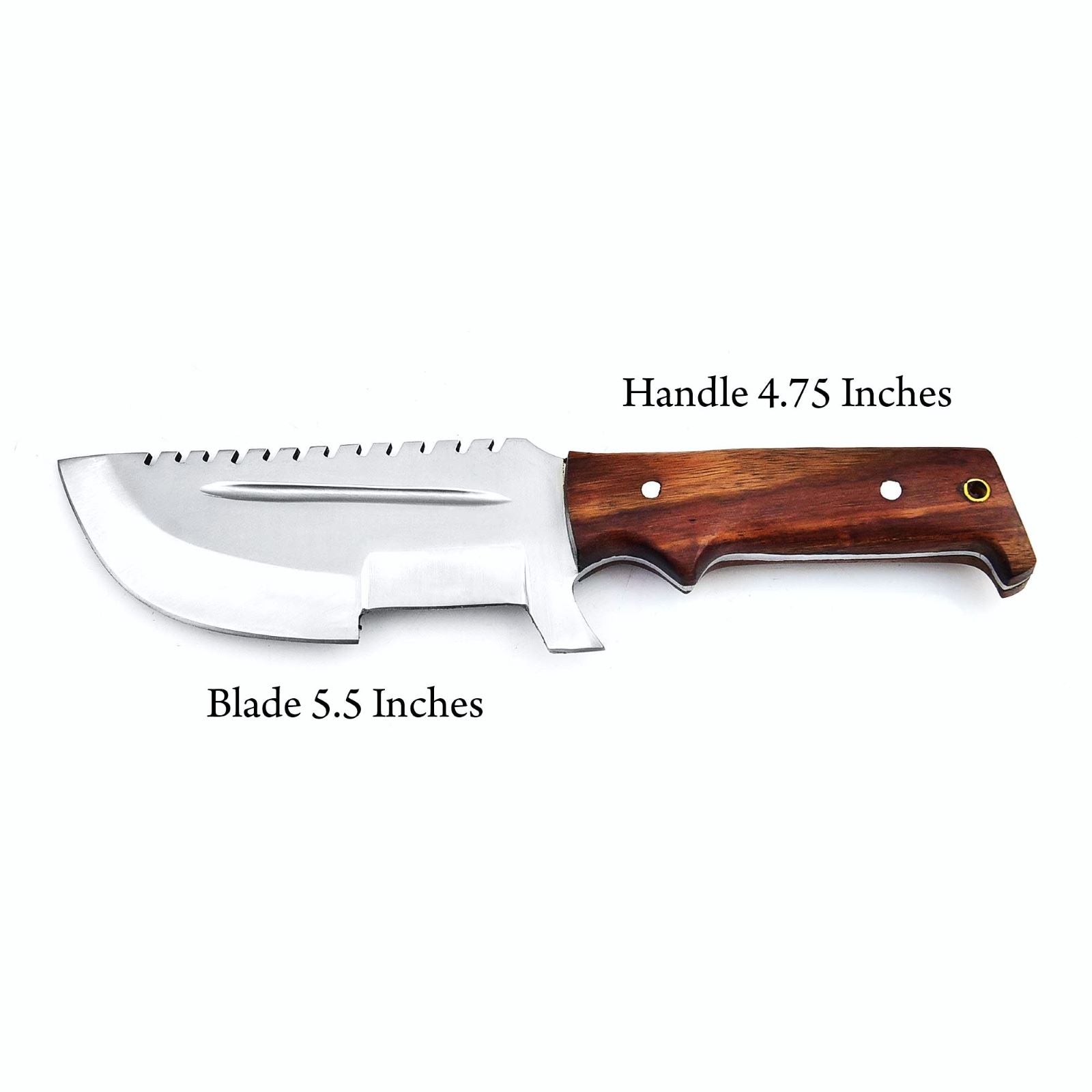 Measurement view of SXH1104 stainless steel tracker knife showing blade and handle dimensions.
