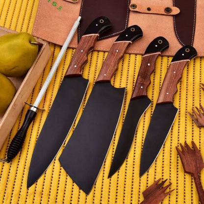 "Kitchen Knives set - Carbon Steel blades with beautiful wooden handle - Functional and Stylish Cooking Tools.