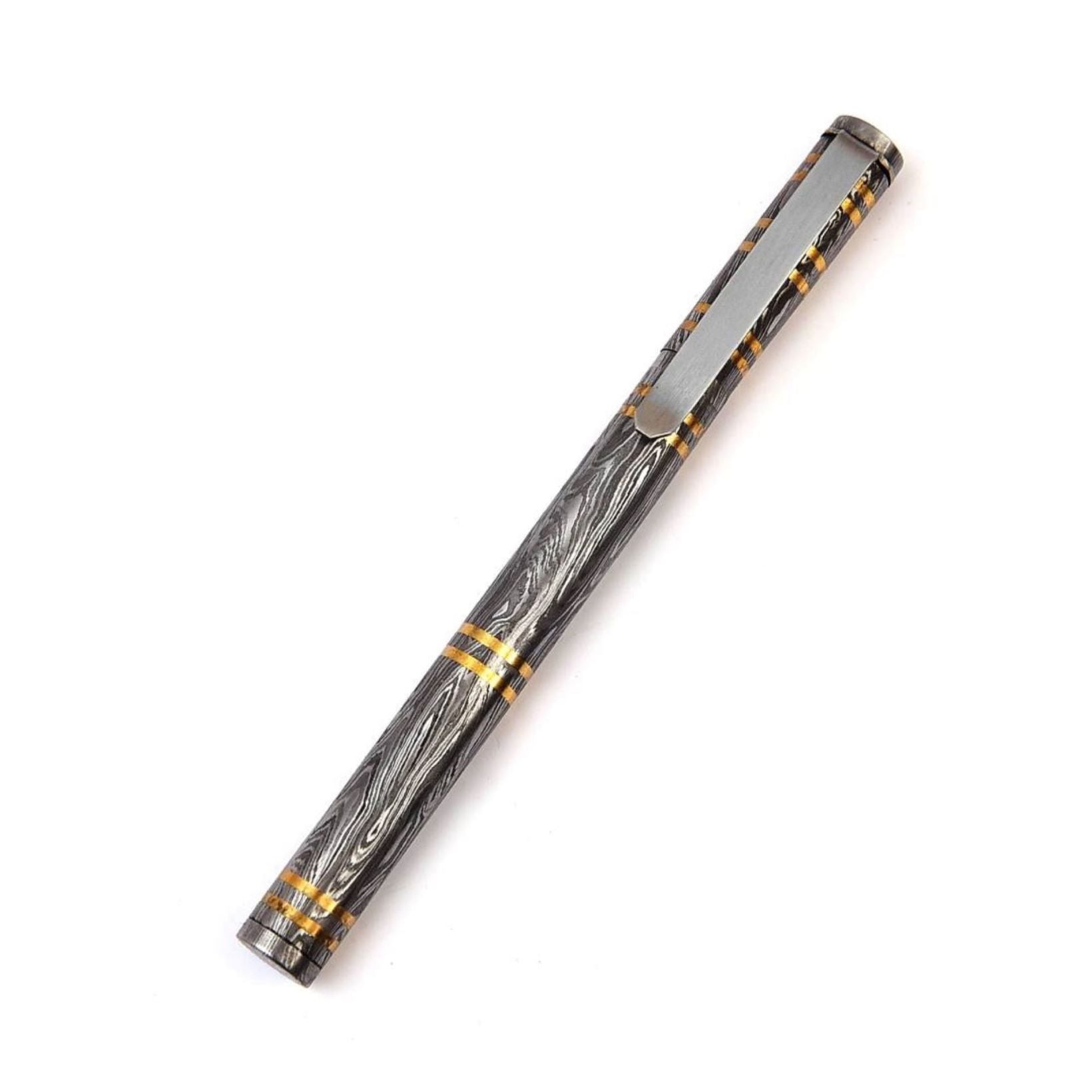 Elegant Brass and Damascus Steel Ballpoint Pen - Sharp Edge's Timeless Fusion.