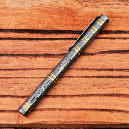 Timeless Fusion Ballpoint Pen - Damascus Steel and Brass Unite for Unparalleled Style.