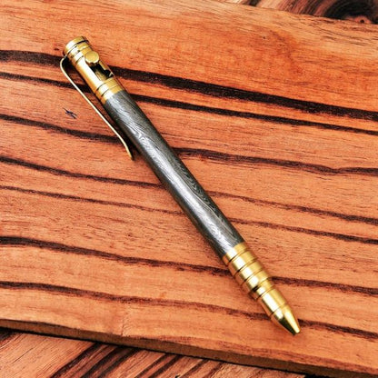 Distinctive Design - Bolt Action Mechanism with Damascus Steel and Brass Pen by Sharp Edge.