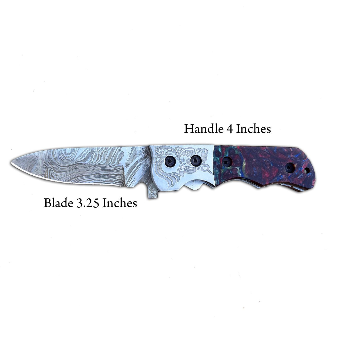 Knife blade and handle size chart — Damascus folding pocket knife