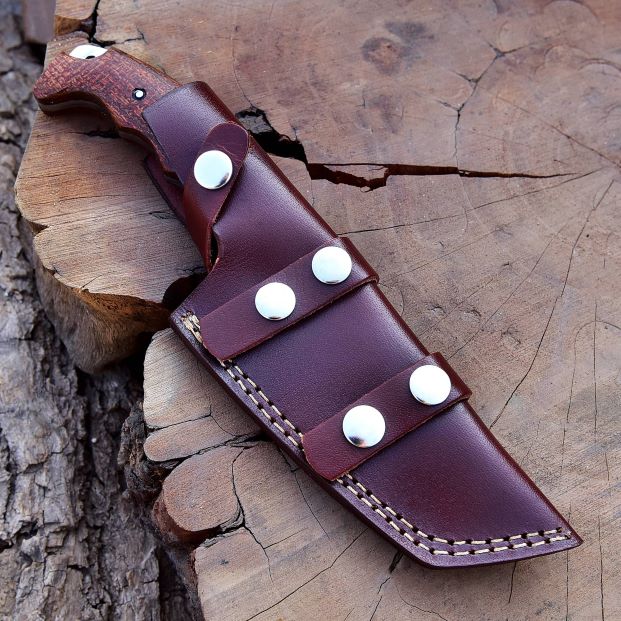 Brown leather sheath with stitched detailing and metal snap closure – DXH-1101