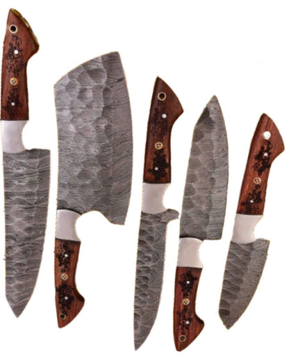 “Mastering the Art: Handmade Damascus Steel Kitchen Knife Set | Luxury Hand Forge Chef Collection” - 5 Pieces Knives Set (DXC 2104)