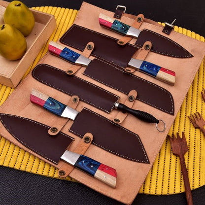 "Texas Flag Damascus Knife Set - Ideal Housewarming Gift"