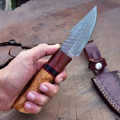 Non-slip handle grip for secure holdside profile showing rosewood and olive handle craftsmanship