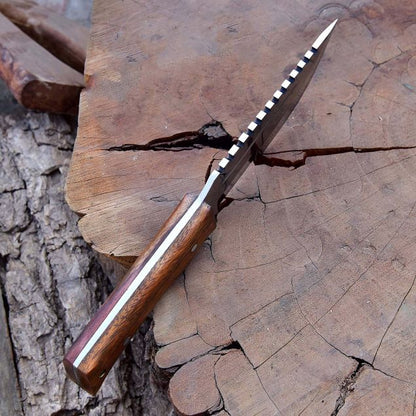 Full Tang view of SXH1104 tracker knife demonstrating blade versatility and ergonomic rosewood handle.