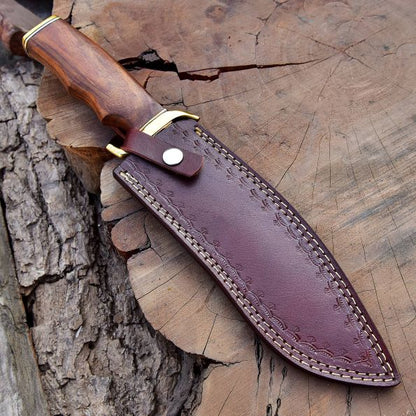 rosewood handle hunting knife in leather sheath – SXH 1115